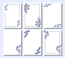 Set of vector floral frame, card, border. Greeting cards. Different template with colorful hand drawn flowers and leaves. Graphic illustration. Vector design. Series of Cards, Blanks and Forms.