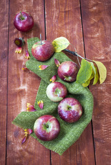 Ripe red apples on wooden background