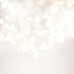 Vector bokeh background. Festive defocused white lights. Abstract blurred illustration. - obrazy, fototapety, plakaty