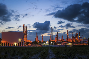 Refinery plant for Oil and Gas industrial at twilight - Petrochemical plant