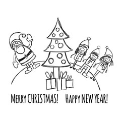 Children with Santa Claus and Christmas Tree