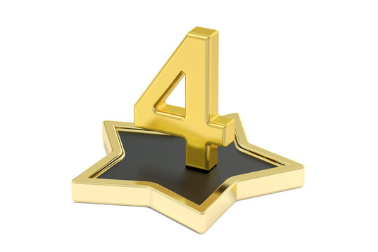 Golden Number 4 On Star Podium, 3D Rendering