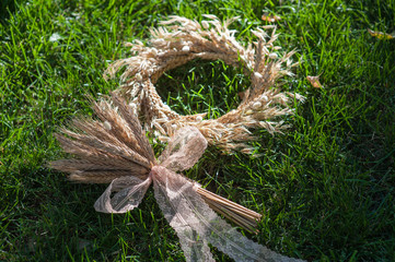 wreath and a bouquet ears of wheat