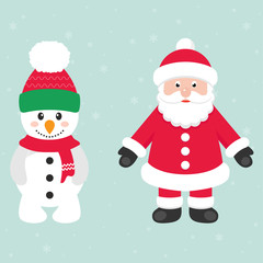 cartoon snowman and santa claus vector