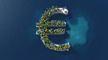 illustration of a euro shaped island - obrazy, fototapety, plakaty