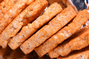 Puffed rice cakes with pepper closeup