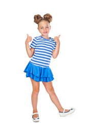 little girl shows gesture OK. Thumbs up