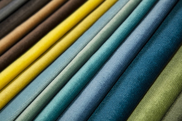 Textile catalogue, colorful fabric samples