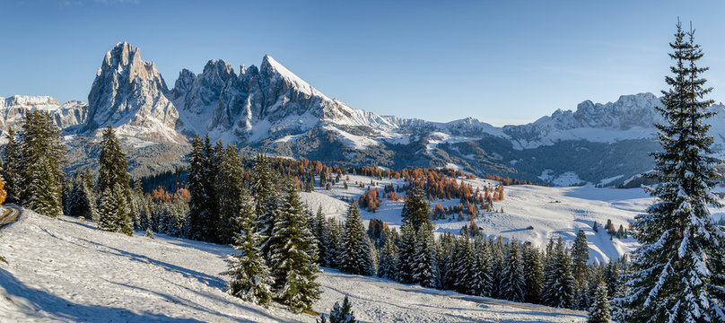 Seiser Alm, Dolomites meadow in winter