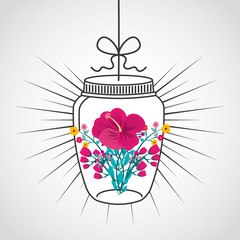 beautiful mason jar with floral decoration vector illustration design