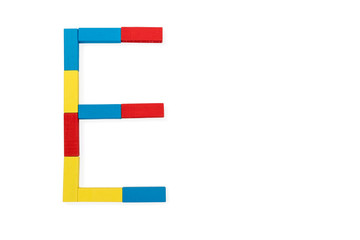 Letter E is folded of wooden blocks