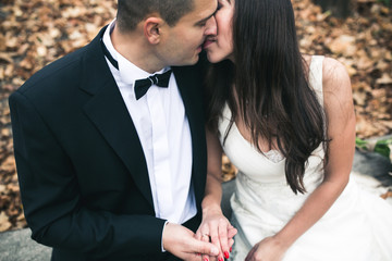 bride and groom kissing