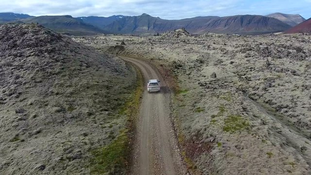 Driving through a lava field in western Iceland.