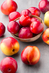 Fresh fruit on the gray background.
