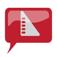 Red speech bubble with white Set Square icon on white background