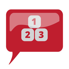 Red speech bubble with white 123 Blocks icon on white background