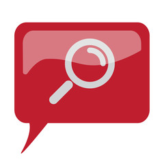 Red speech bubble with white Magnifying Glass icon on white back