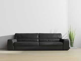 black sofa in modern interior