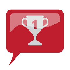 Red speech bubble with white Trophy icon on white background