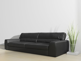 black sofa in modern interior