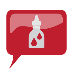 Red speech bubble with white Medicine Bottle icon on white backg