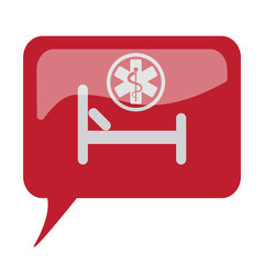 Fototapeta premium Red speech bubble with white Hospital Bed icon on white backgrou