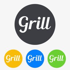 Icono plano texto Grill en circulo varios colores