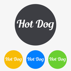 Icono plano texto Hot Dog en circulo varios colores