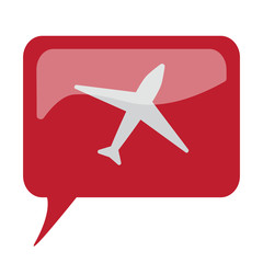 Red speech bubble with white Airplane icon on white background