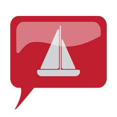 Red speech bubble with white Sailboat icon on white background