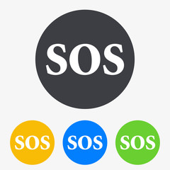 Icono plano texto SOS en circulo varios colores
