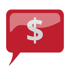 Red speech bubble with white Dollar icon on white background