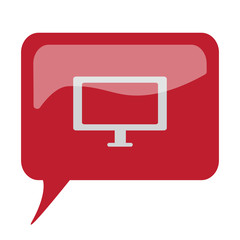 Fototapeta premium Red speech bubble with white Computer Screen icon on white backg