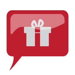 Red speech bubble with white Gift  icon on white background