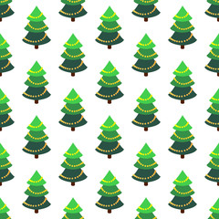 Bright seamless pattern with a decorated Christmas tree.