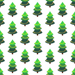 Bright seamless pattern with a decorated Christmas tree.
