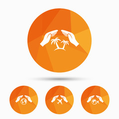 Obraz premium Hands insurance icons. Travel trip flights.