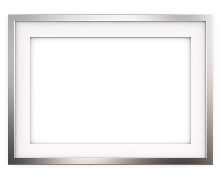 Picture Frame. 3D render of Classic Metal Frame with white Passe-partout. Blank for Copy Space.