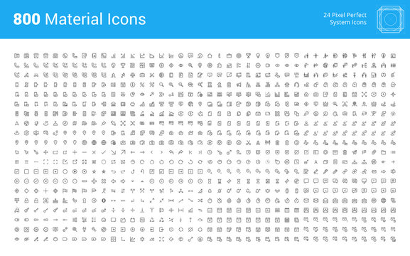 Material design pixel perfect icons set. Thin line icons for business, marketing, social media, UI and UX, finance and banking, navigation, mobile app, communication, action icons, management, seo.