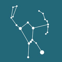 Orion constellation of white dots and lines. Simple flat vector illustration on dark blue background. - obrazy, fototapety, plakaty