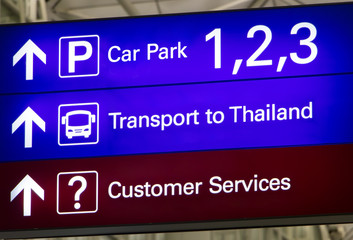 board shows the direction transport to Thailand