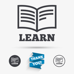 Learn Book sign icon. Education symbol.