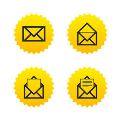 Mail envelope icons. Message document symbols.