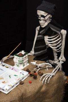 Artistic Halloween Skeleton Painting Statuary