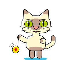 Cat character playing yo-yo toy.