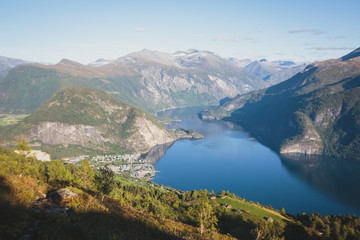 Naklejka na ściany i meble Hiking in Norway, classic norwegian scandinavian summer mountain