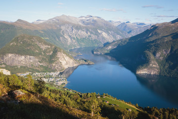Obraz premium Hiking in Norway, classic norwegian scandinavian summer mountain norwegian landscape 