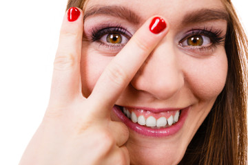 Naklejka premium Beautiful girl with red nails.