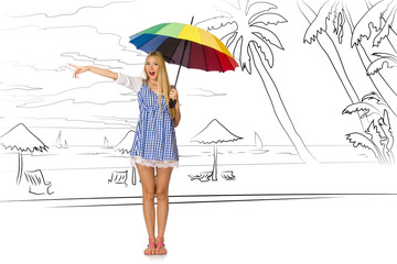 Young woman travelling tropical island in travel concept
