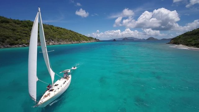 aerial video of group of people sailing and relaxing, St John, United States Virgin Islands
